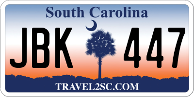 SC license plate JBK447