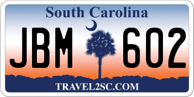 SC license plate JBM602