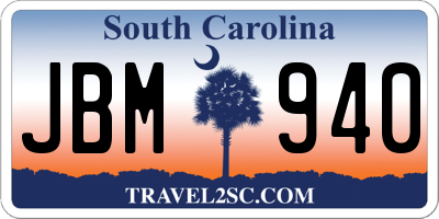SC license plate JBM940