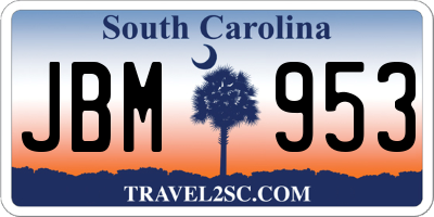 SC license plate JBM953