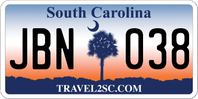 SC license plate JBN038