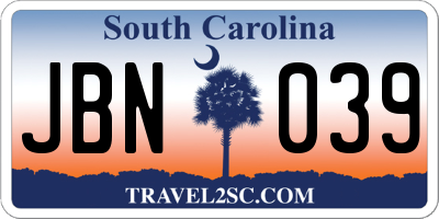 SC license plate JBN039