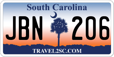 SC license plate JBN206
