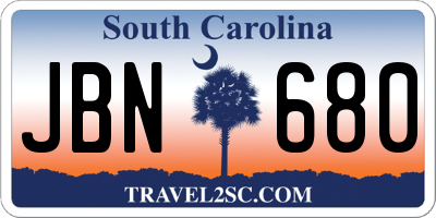 SC license plate JBN680