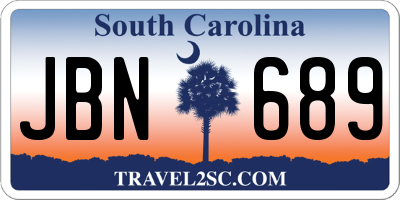 SC license plate JBN689
