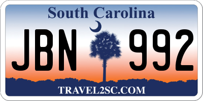 SC license plate JBN992