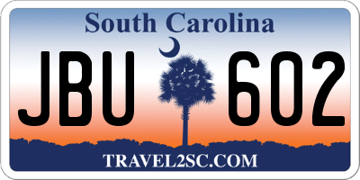 SC license plate JBU602