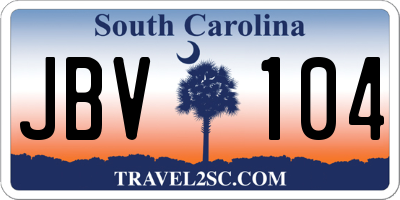SC license plate JBV104