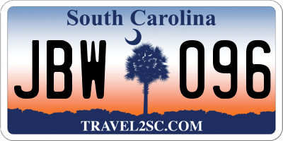 SC license plate JBW096