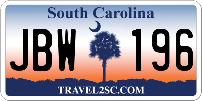 SC license plate JBW196
