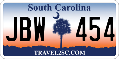 SC license plate JBW454