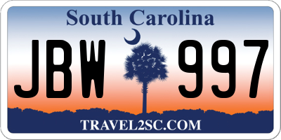 SC license plate JBW997