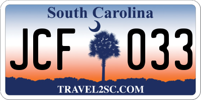 SC license plate JCF033