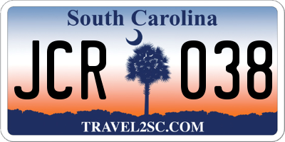 SC license plate JCR038