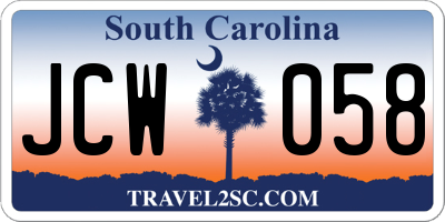 SC license plate JCW058
