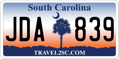 SC license plate JDA839