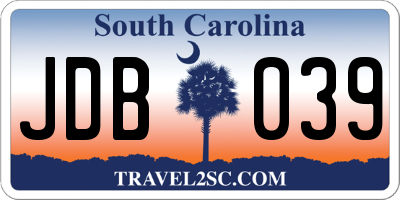 SC license plate JDB039