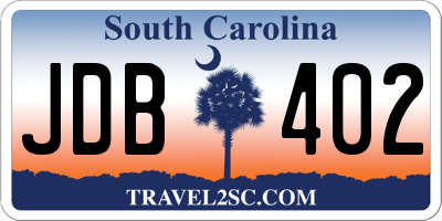 SC license plate JDB402