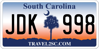 SC license plate JDK998