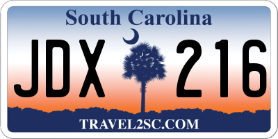 SC license plate JDX216