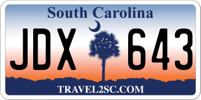 SC license plate JDX643