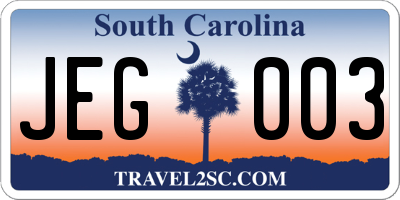 SC license plate JEG003