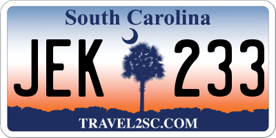 SC license plate JEK233