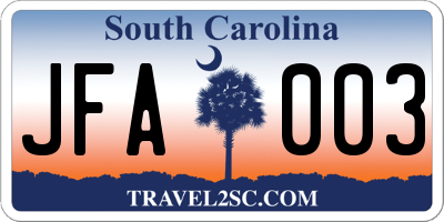 SC license plate JFA003