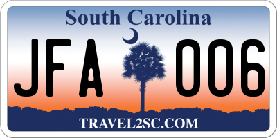 SC license plate JFA006
