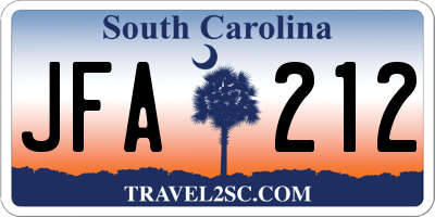 SC license plate JFA212