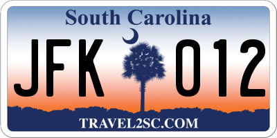 SC license plate JFK012