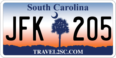 SC license plate JFK205