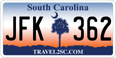 SC license plate JFK362