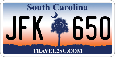 SC license plate JFK650