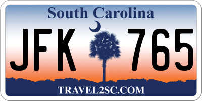 SC license plate JFK765