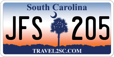 SC license plate JFS205
