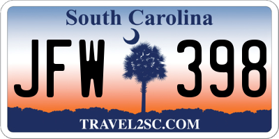SC license plate JFW398