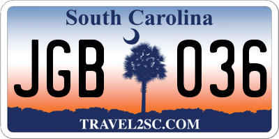 SC license plate JGB036