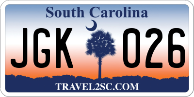 SC license plate JGK026