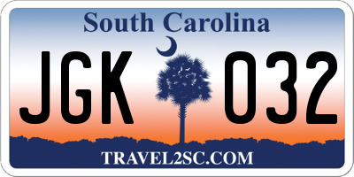 SC license plate JGK032