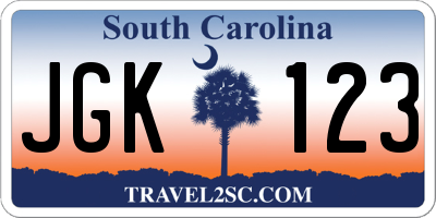 SC license plate JGK123