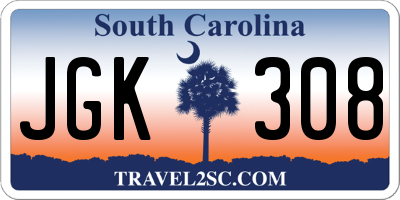SC license plate JGK308