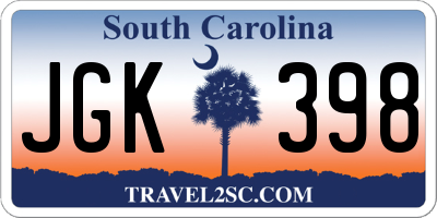 SC license plate JGK398