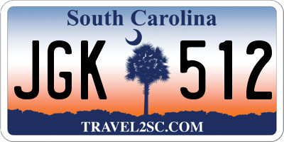 SC license plate JGK512