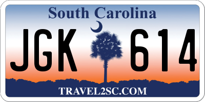 SC license plate JGK614
