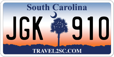 SC license plate JGK910