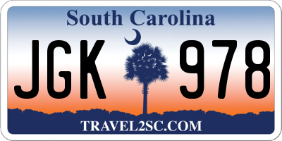 SC license plate JGK978