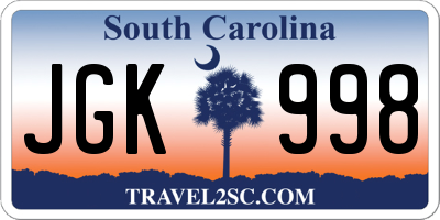 SC license plate JGK998