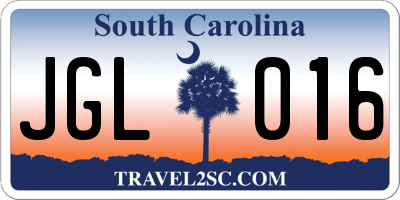 SC license plate JGL016