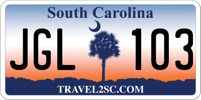 SC license plate JGL103
